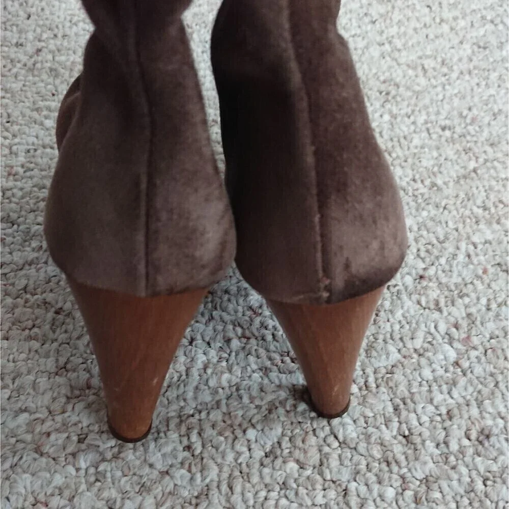 Joie brown knee high leather pull on boots wood block heel size 36.5